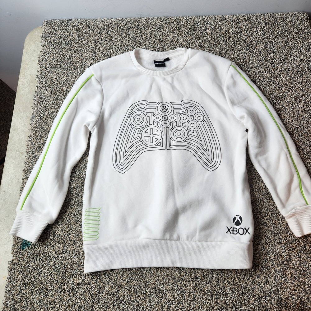 Xbox Kids White Controller Graphic Sweatshirt Neon Green Accents Size 9-10 Years